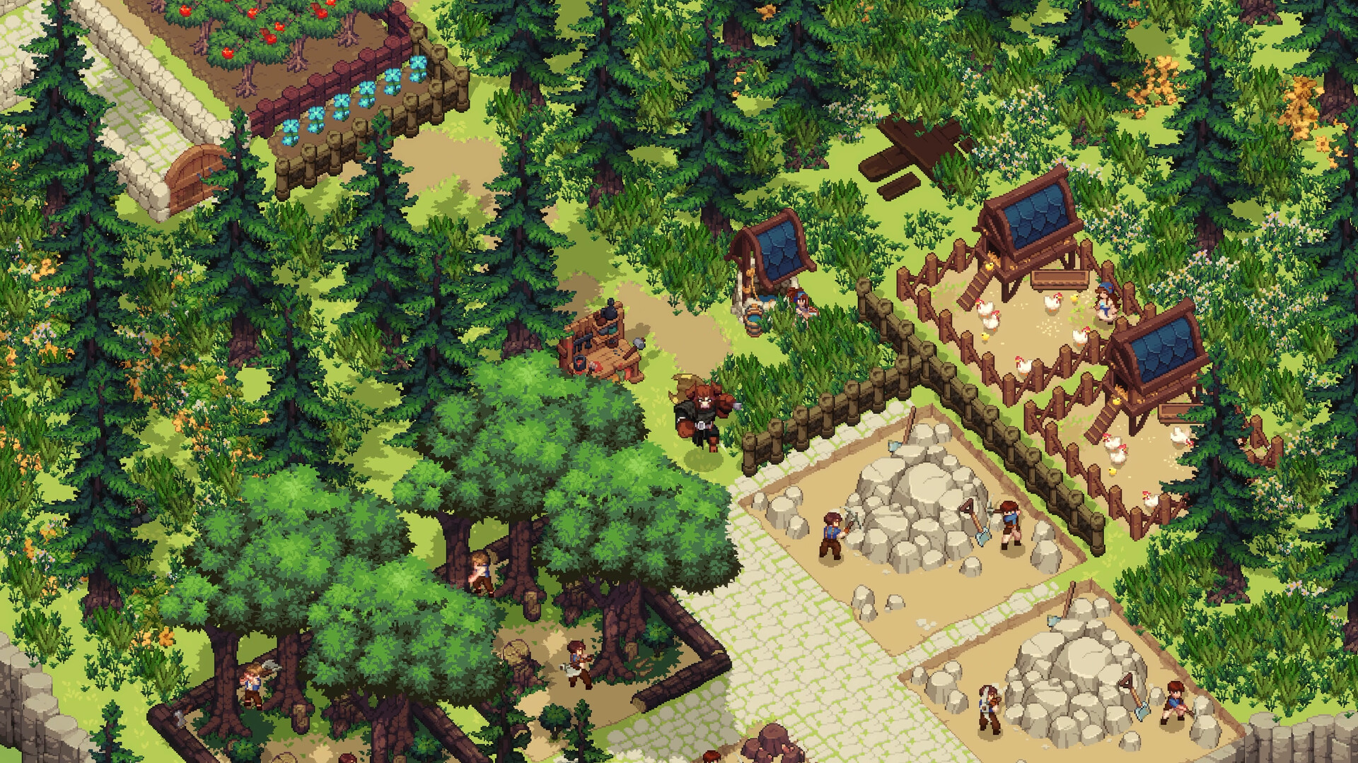 Dimraeth stronghold with farms, paths and workers